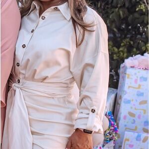 Elegant Cream Button-Down Dress